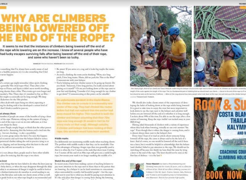 Trevor Massiah's article in Professional Mountaineer on why climbers are being lowered off the end of the rope and how to prevent this
