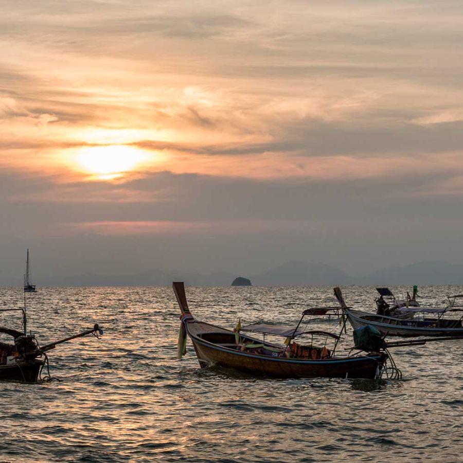 Boats in Thailand at Sunset